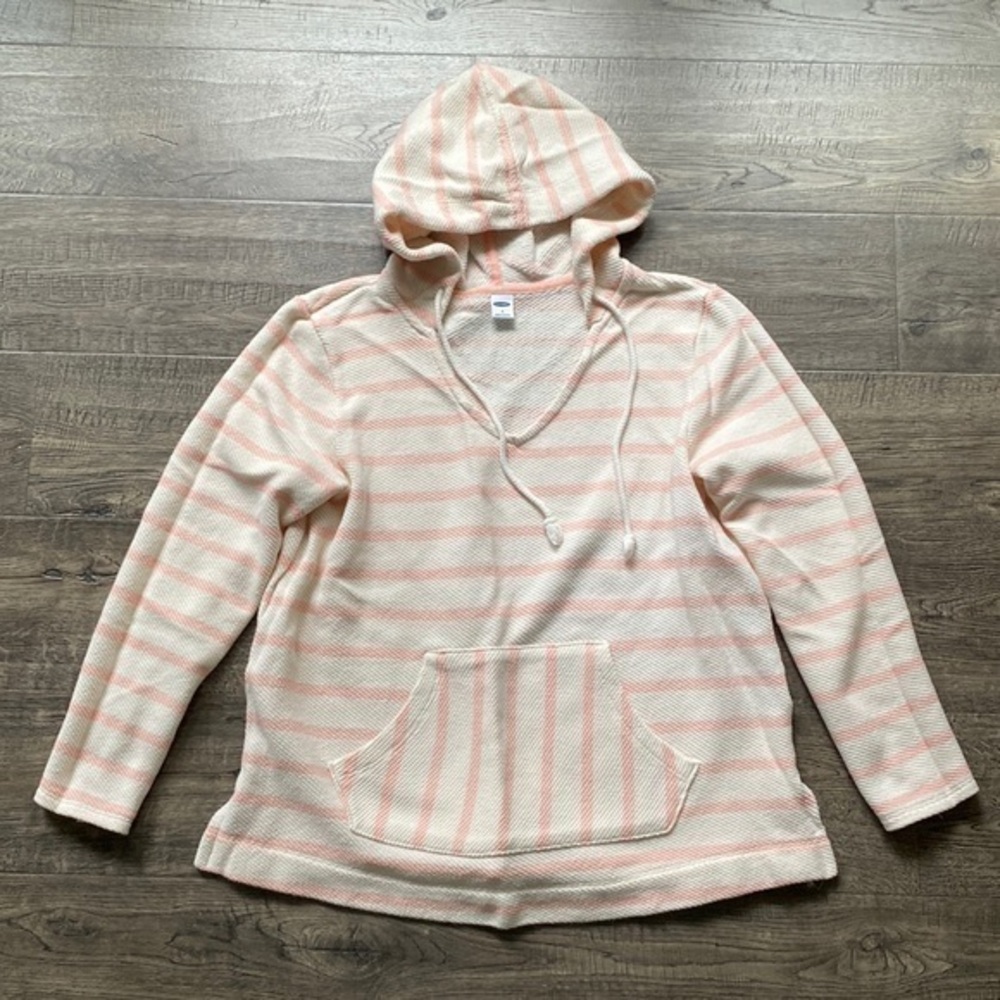OLD NAVY striped off white light pink hoodie hooded sweatshirt terry small S